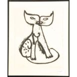 "Katze", Lithographie von Fritz Grasshoff (1956), lichtes Innenmaß ca. 42 x 32 cm; max. Außenmaß ca
