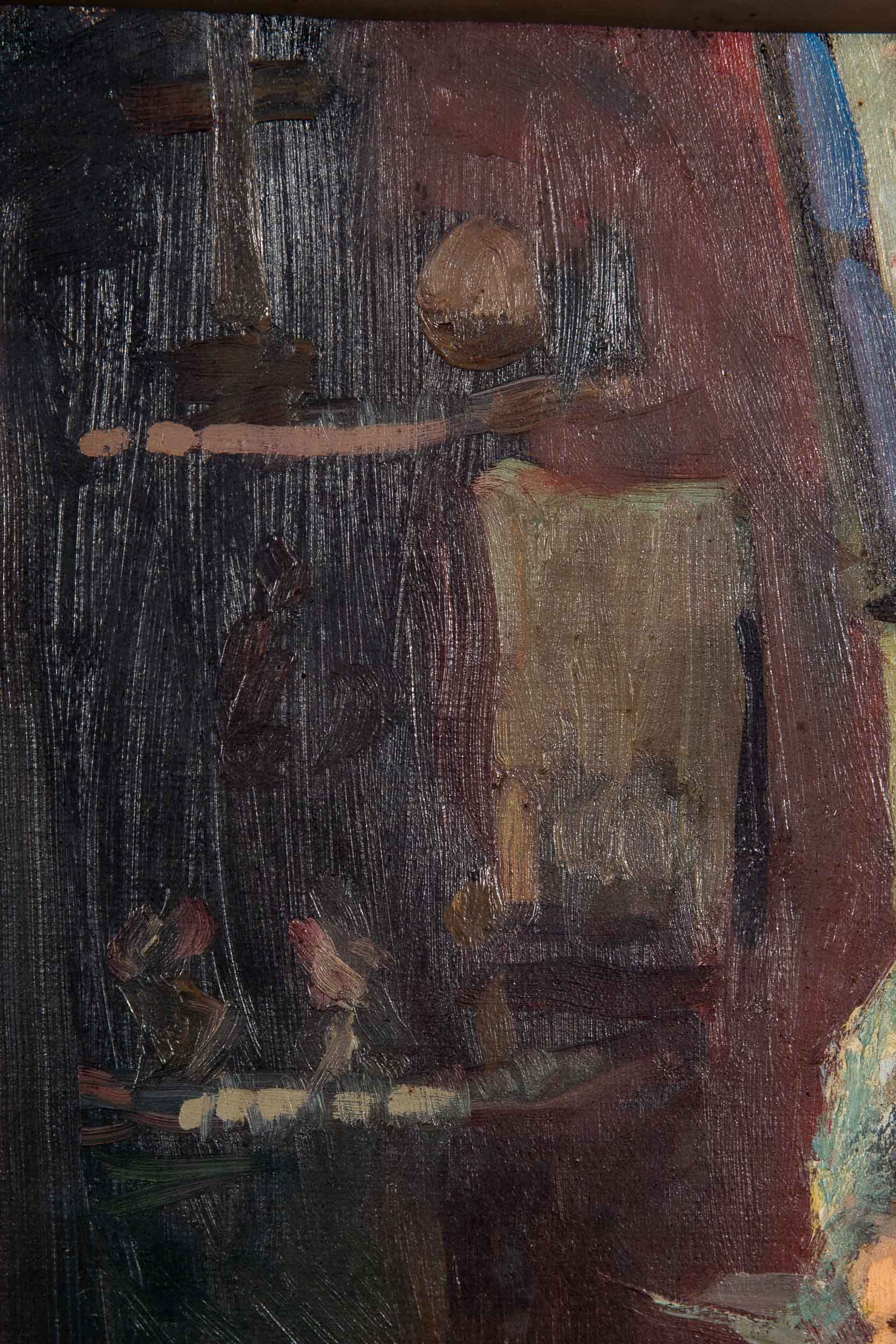 "Bauernstube" mit 2 strickenden Mütterchen; Gemälde Öl auf Leinwand, ca. 72 x 86 cm, oben links sig - Image 10 of 14