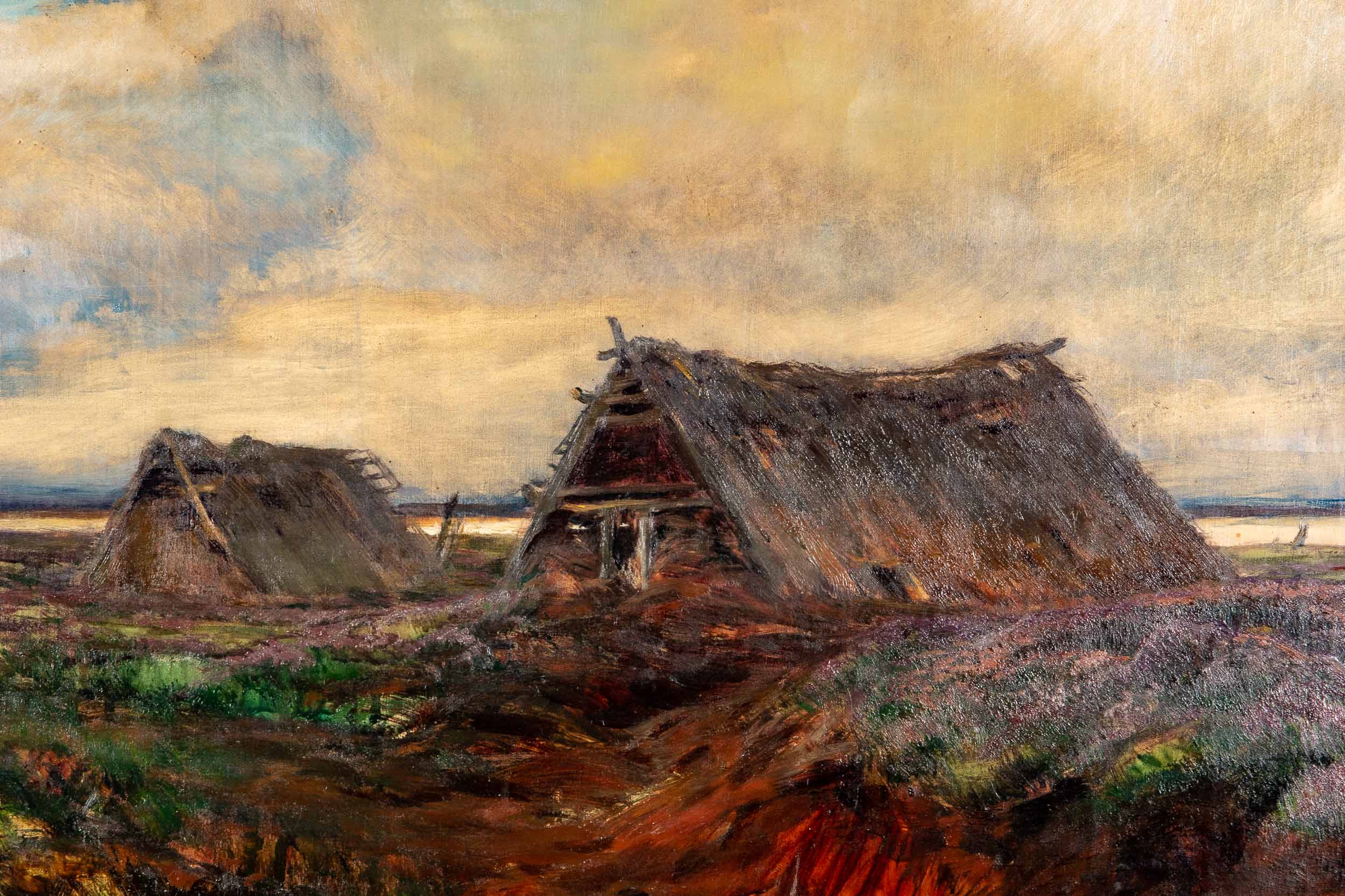 "Torfhütten im Neuenburger Moor", Gemälde, Öl auf Leinwand, ca. 76 x 91 cm, unten rechts signiert F - Image 5 of 15