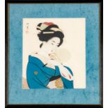 "Geisha" - hinter Glas gerahmte aquarellierte Tuschzeichnung, Blatt ca. 27 x 24 cm, Rahmen beigegeb
