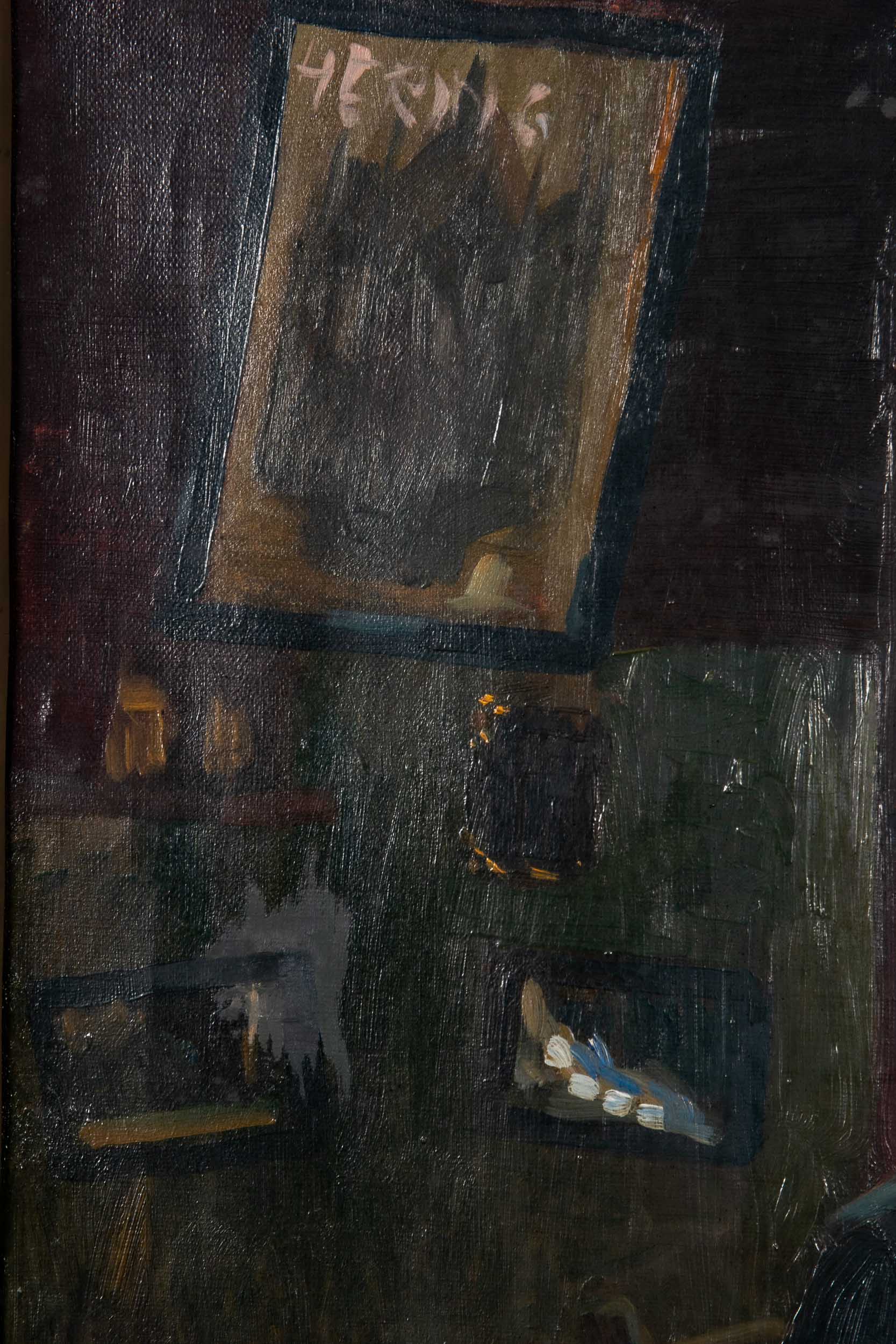 "Bauernstube" mit 2 strickenden Mütterchen; Gemälde Öl auf Leinwand, ca. 72 x 86 cm, oben links sig - Image 7 of 14
