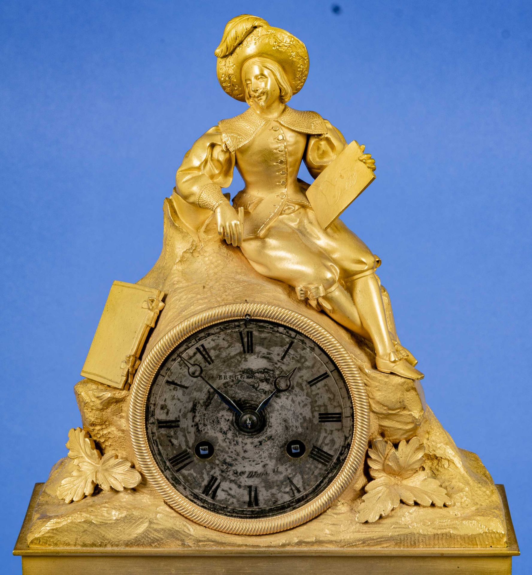 Feine antike Pendule, matt- und glanzvergoldetes Messinggehäuse, Frankreich um 1890; die Uhr von si - Bild 2 aus 17