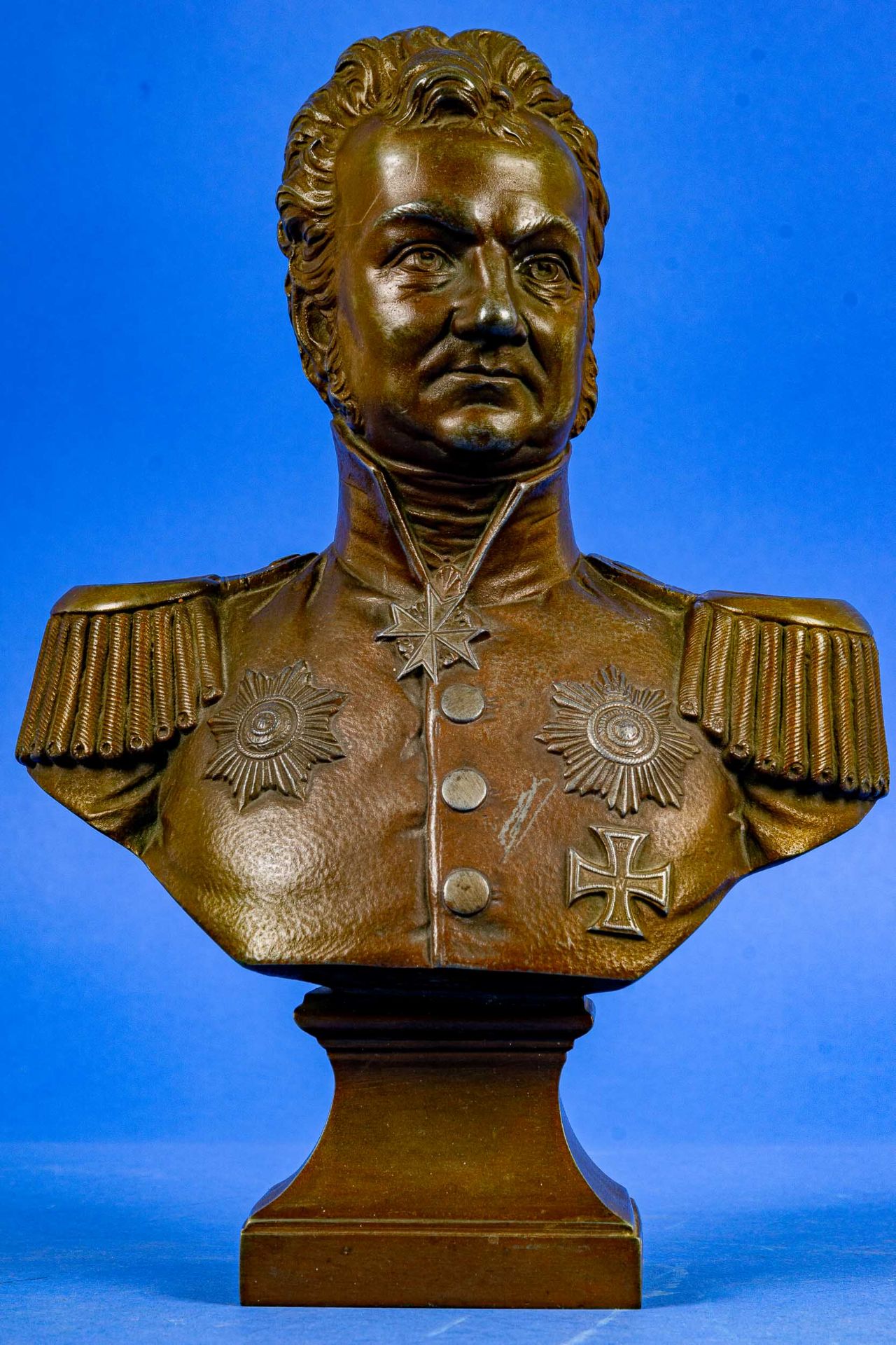 "Büste des... ?", bronzierter Metallguss, Büste eines hochrangigen Offiziers, Kaiserreich bis 1918,
