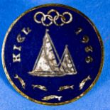 Rundes Abzeichen der Olympiade 1936; bez.: Kiel 1936, Durchmesser ca. 31 mm, Hersteller: M. Hansen,