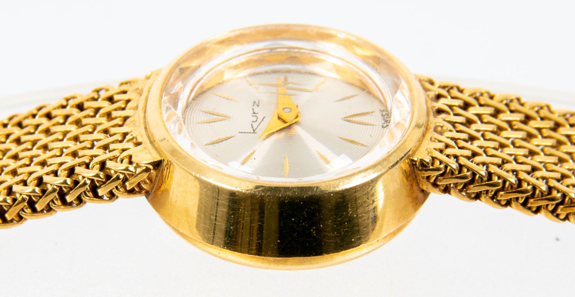 Klassische Damenarmbanduhr der Marke "KURZ-SWISS", Gehäuse und Armband in 750er Gelbgold, Werk läuf - Image 9 of 9