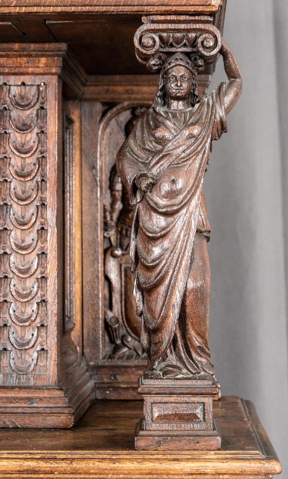 Antike Renaissance Aufsatz-Anrichte, wohl Belgien oder Frankreich 17./19. Jhdt., Eiche massiv, opul - Image 11 of 32