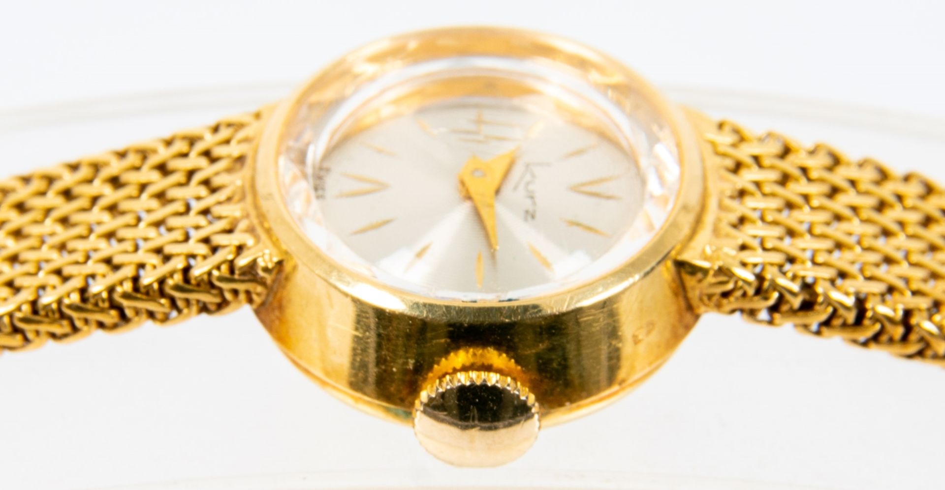 Klassische Damenarmbanduhr der Marke "KURZ-SWISS", Gehäuse und Armband in 750er Gelbgold, Werk läuf - Bild 8 aus 9