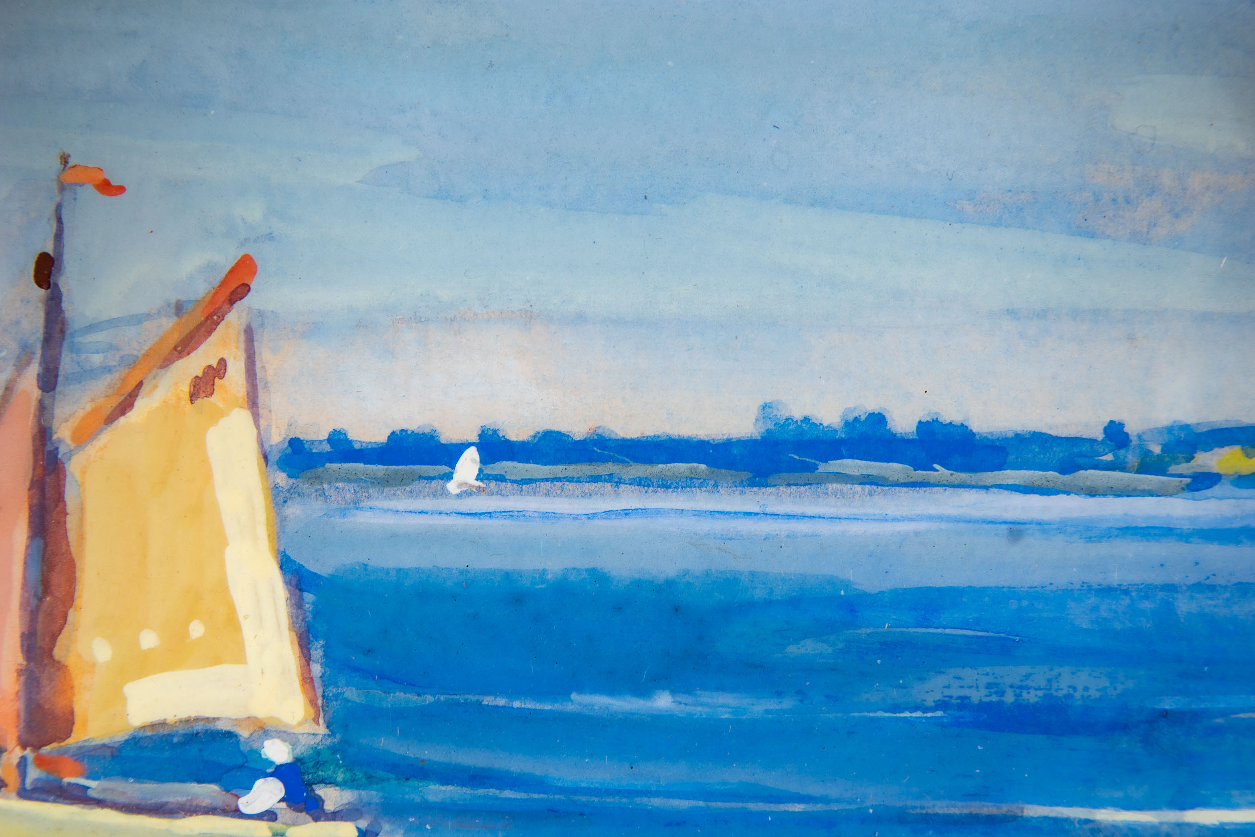 "Sommerlicher Segeltörn", Aquarell des Otto Lang-Wollin, lichtes Bildmaß ca. 20,5 x 21,5 cm, hinter - Image 6 of 8