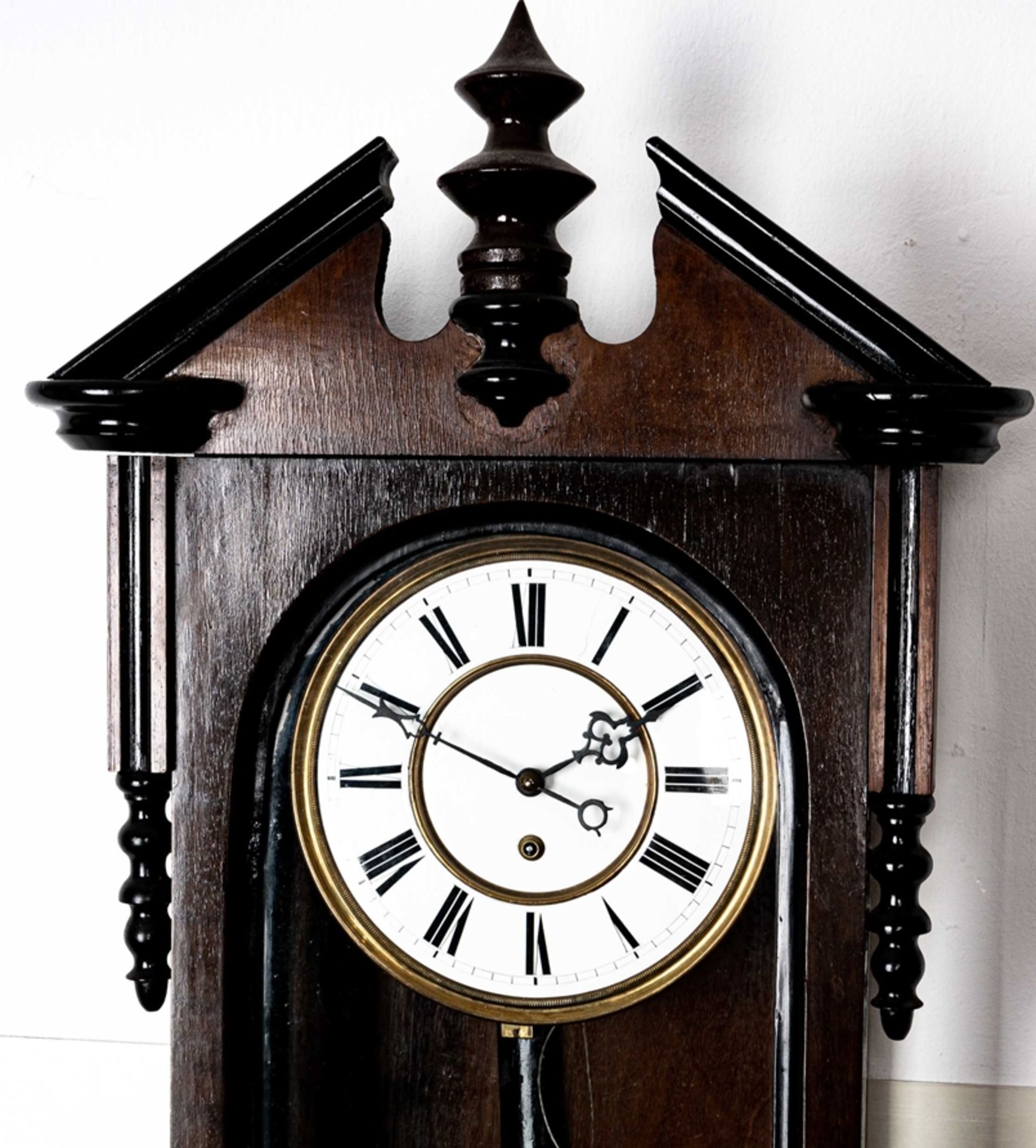 Antike eingewichtige Wanduhr, sogenannter Regulator, ungeprüftes Uhrwerk, Nussbaumgehäuse, um 1900/ - Bild 3 aus 7