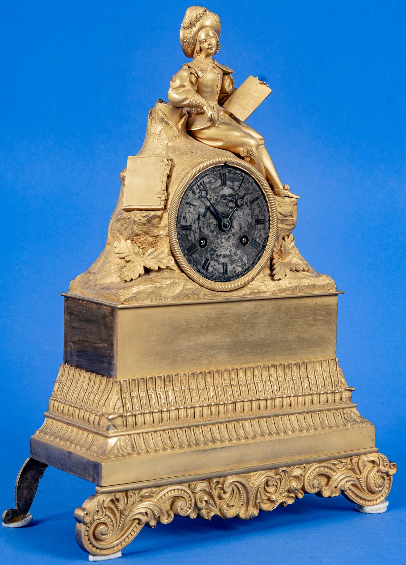 Feine antike Pendule, matt- und glanzvergoldetes Messinggehäuse, Frankreich um 1890; die Uhr von si - Bild 6 aus 17