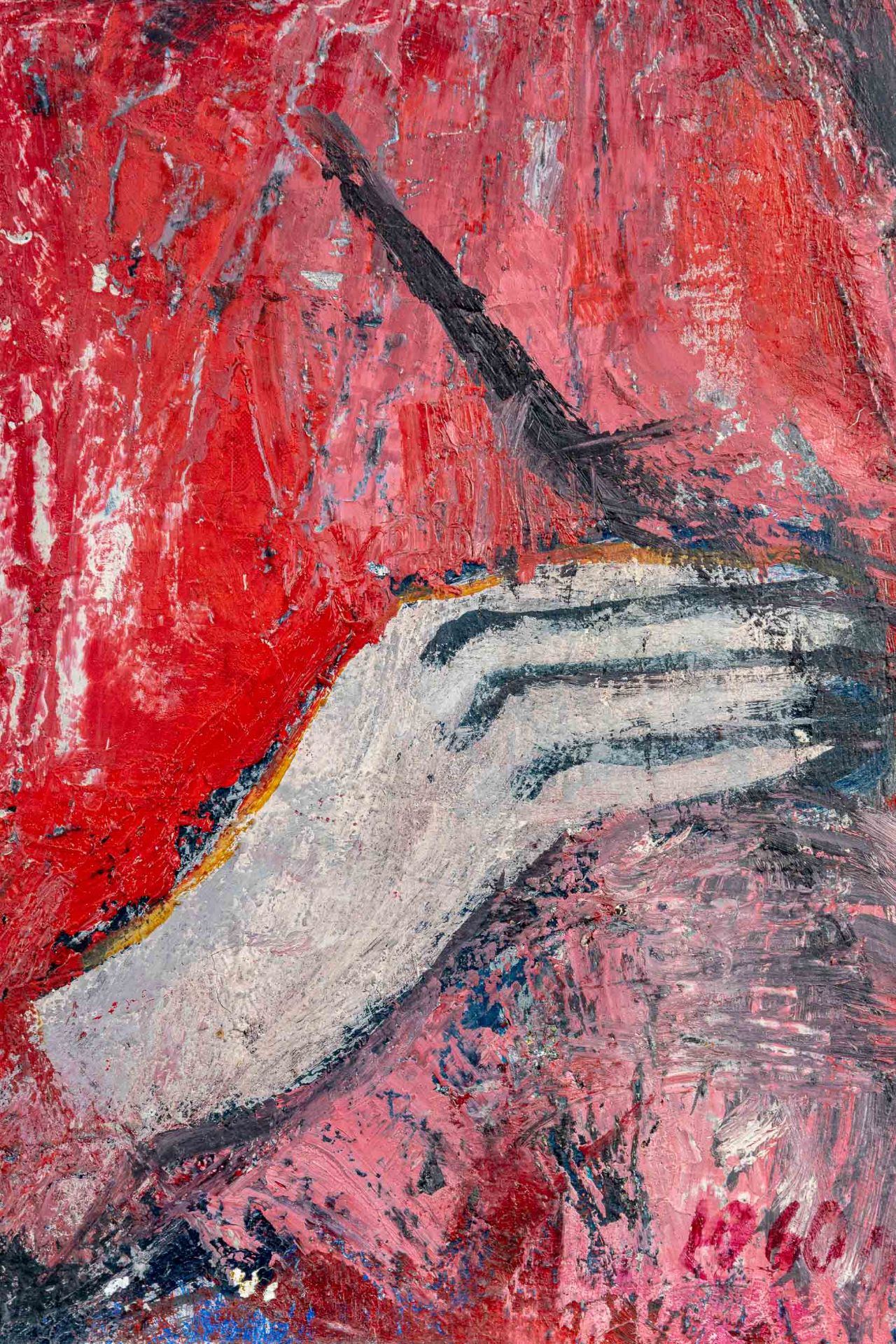 "Frau mit rotem Kleid". Gemälde, Öl auf Leinwand, ca. 60 x 40 cm, unten links & rückseitig signiert - Bild 5 aus 9