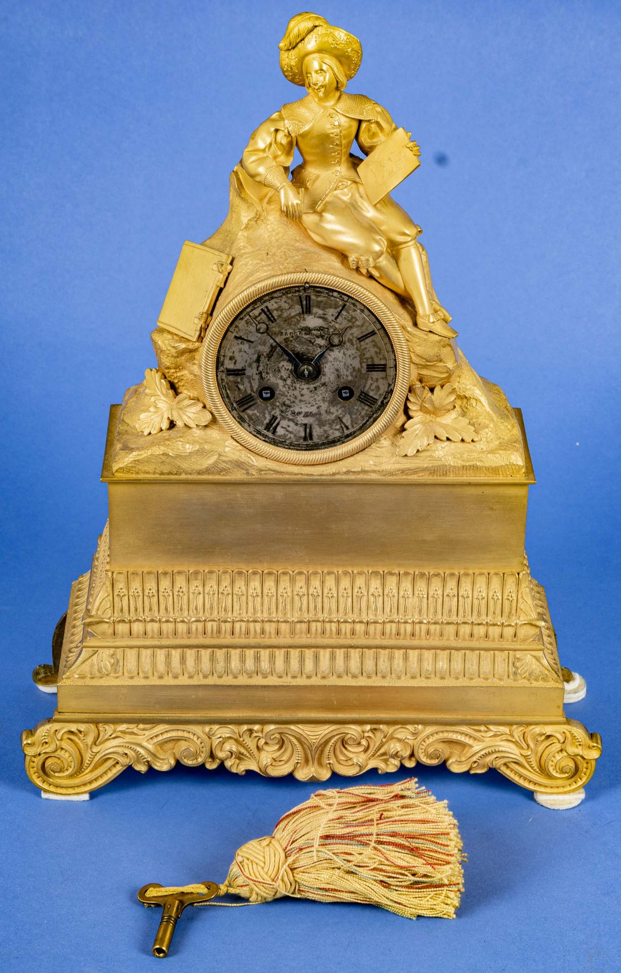 Feine antike Pendule, matt- und glanzvergoldetes Messinggehäuse, Frankreich um 1890; die Uhr von si - Bild 16 aus 17