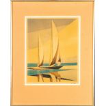 Segelschiff; undeutlich signierte Künstlergrafik aus der Mitte des 20. Jhdts.; Abbildung ca. 46 x 3