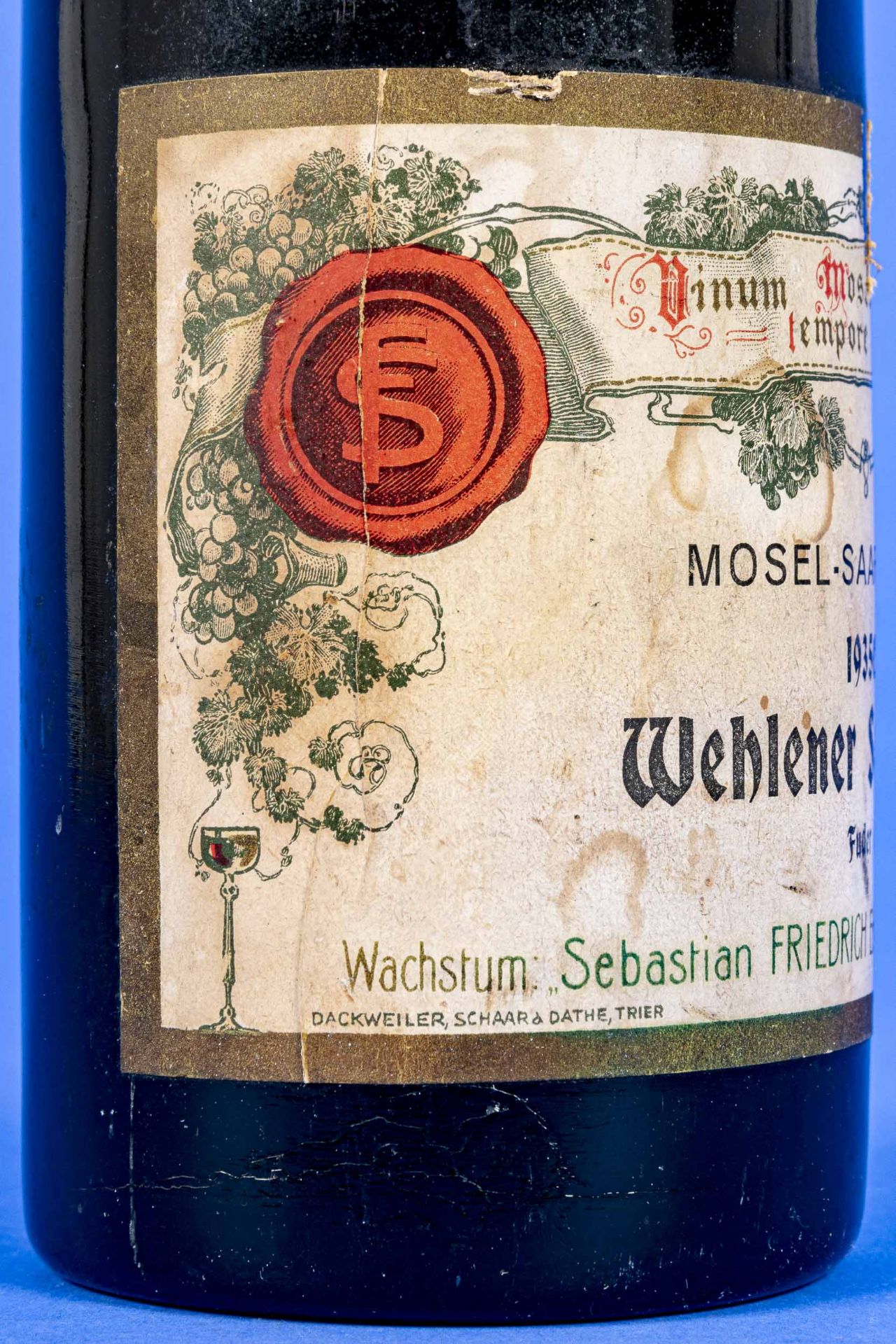 "Wehlener Sonnenuhr" 1935er, Fuder 6, Flasche Weißwein für Sammler. Naturwein Jakob Friedrich. Wach - Image 3 of 12