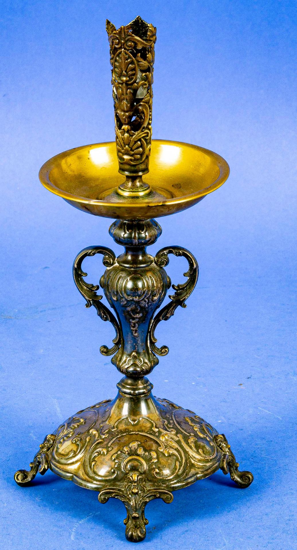 Tischvase bzw. einflammiger Kerzenleuchter, Messing versilbert (teilweise verputzt), Tropfschale le - Image 6 of 6