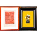 2 Farbzeichnungen aus der Bauhaus-Zeit, 1 x von C. Groeser, lichtes Innenmaß ca. 21 x 15 cm; Rahmen