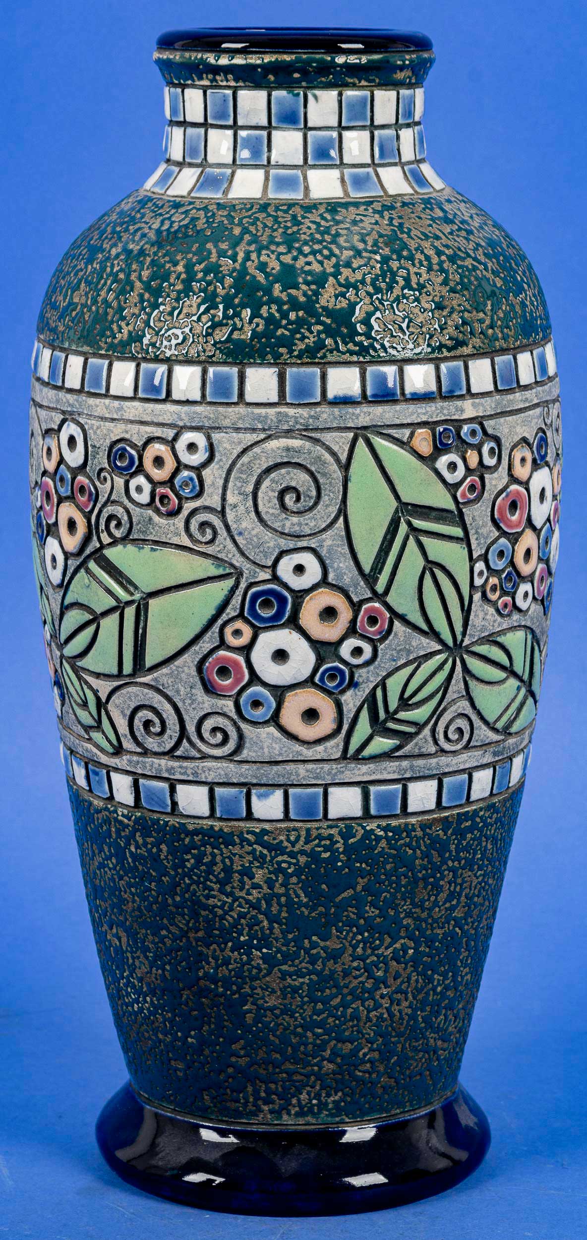 Große Jugendstil Keramikvase, polychromer Vogel & Floraldekor, Amphora-Werke Riessner, Turu-Teplitz - Image 3 of 9
