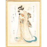 "Mutter und Kind", japanischer Farbholzschnitt des 19. Jhdts., hinter Glas auf Blatt montiert gerah