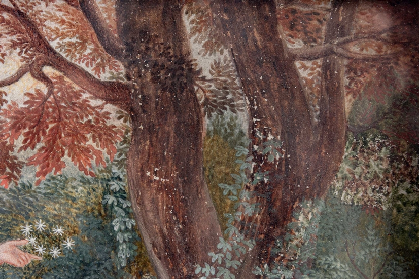 "Faun & Flora in idealer Küstenlandschaft" (Ei-)Tempera auf Pergament bzw. hellem Leder gemalt. Die - Image 9 of 13