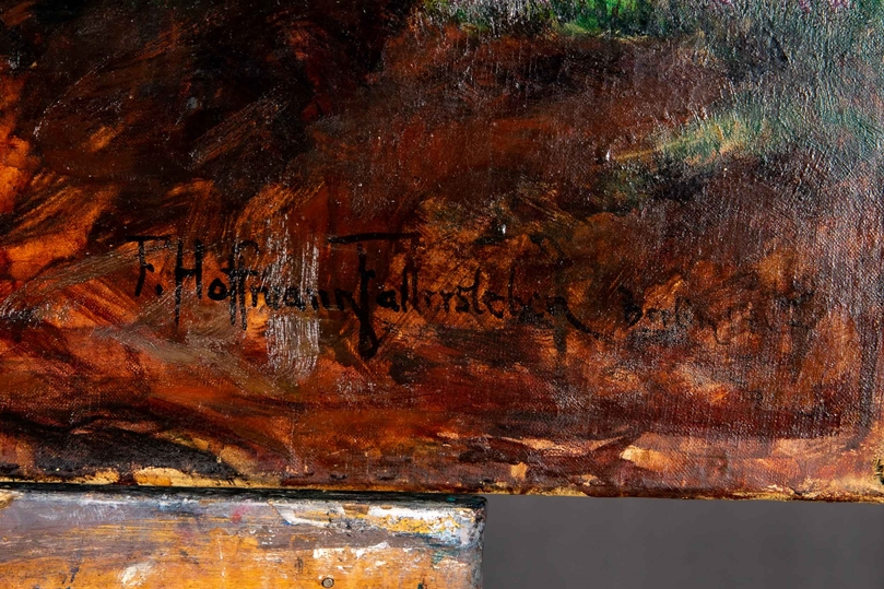 "Torfhütten im Neuenburger Moor", Gemälde, Öl auf Leinwand, ca. 76 x 91 cm, unten rechts signiert F - Image 4 of 15