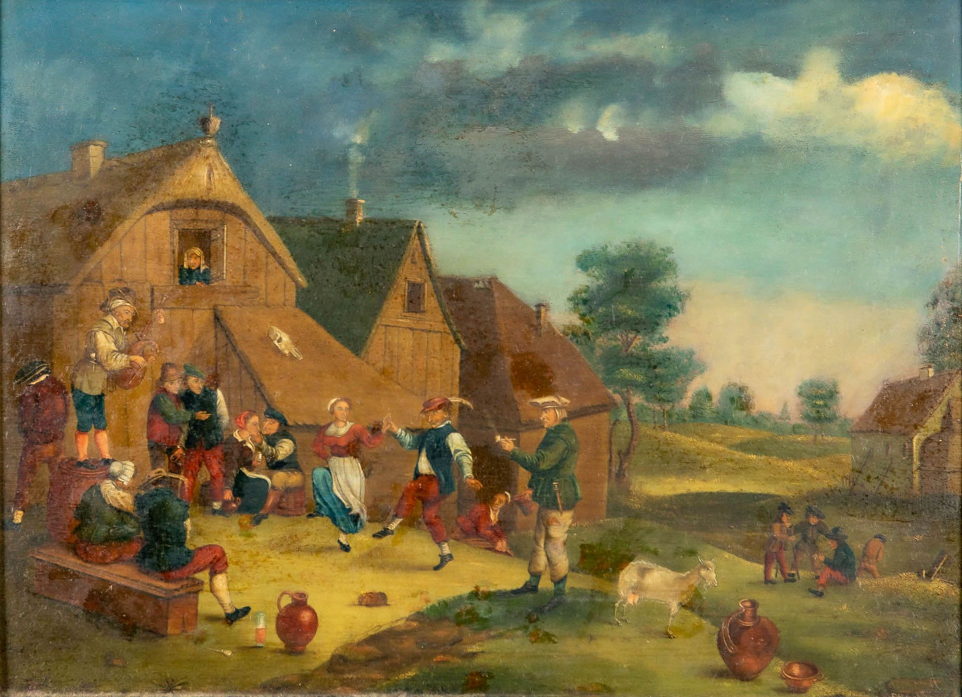 "Dorffest" - Öl auf Holztafel, ca. 26 x 36 cm, Kopist des 19./20. Jhdt., unten rechts monogrammiert - Image 2 of 9