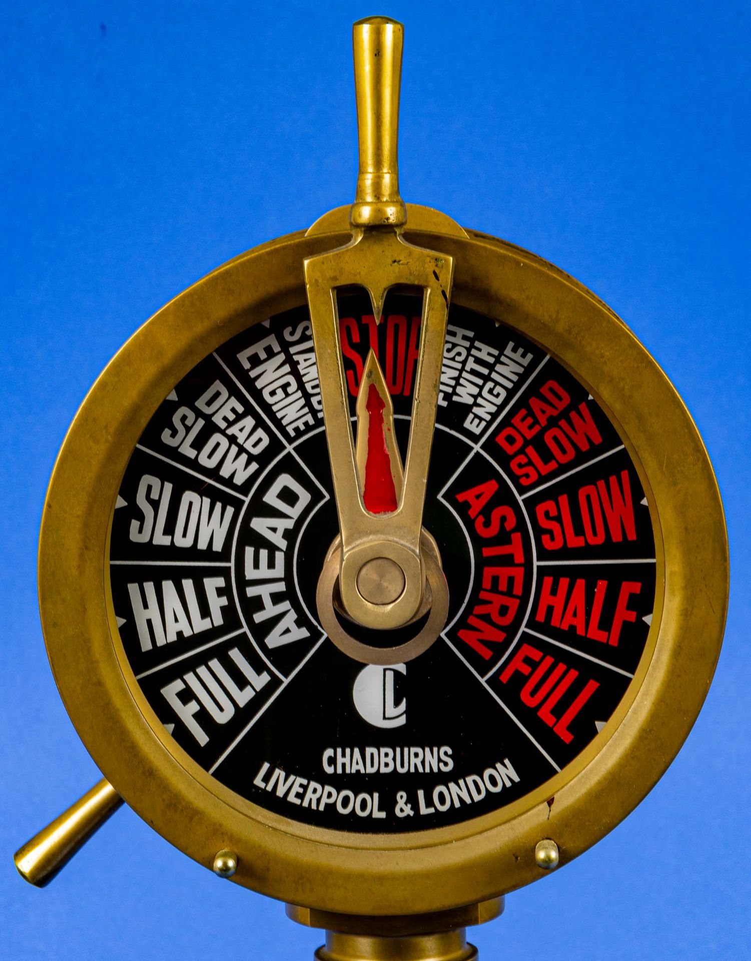 Maschinentelegraph bez.: "CHADBURNS LIVERPOOL & LONDON", Höhe ca. 50 cm, Messing, spätes 20. Jhdt., - Bild 7 aus 8