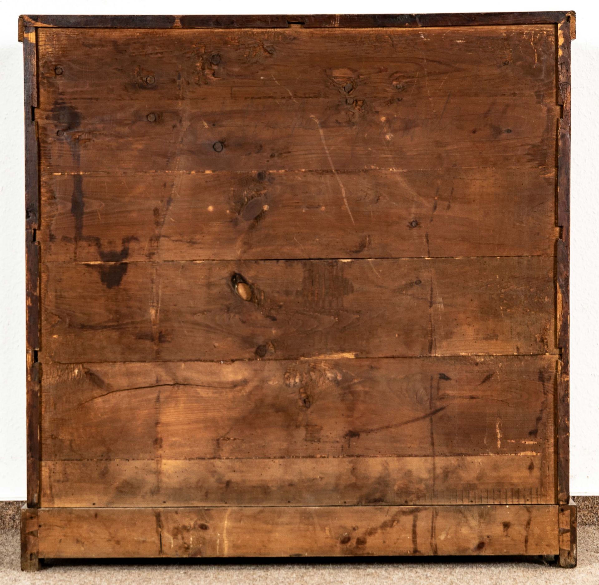 Antike Wäschekommode, Biedermeier 19. Jhdt., Mahagoni massiv & auf Nadelholz furnierter 4schübiger  - Bild 15 aus 18