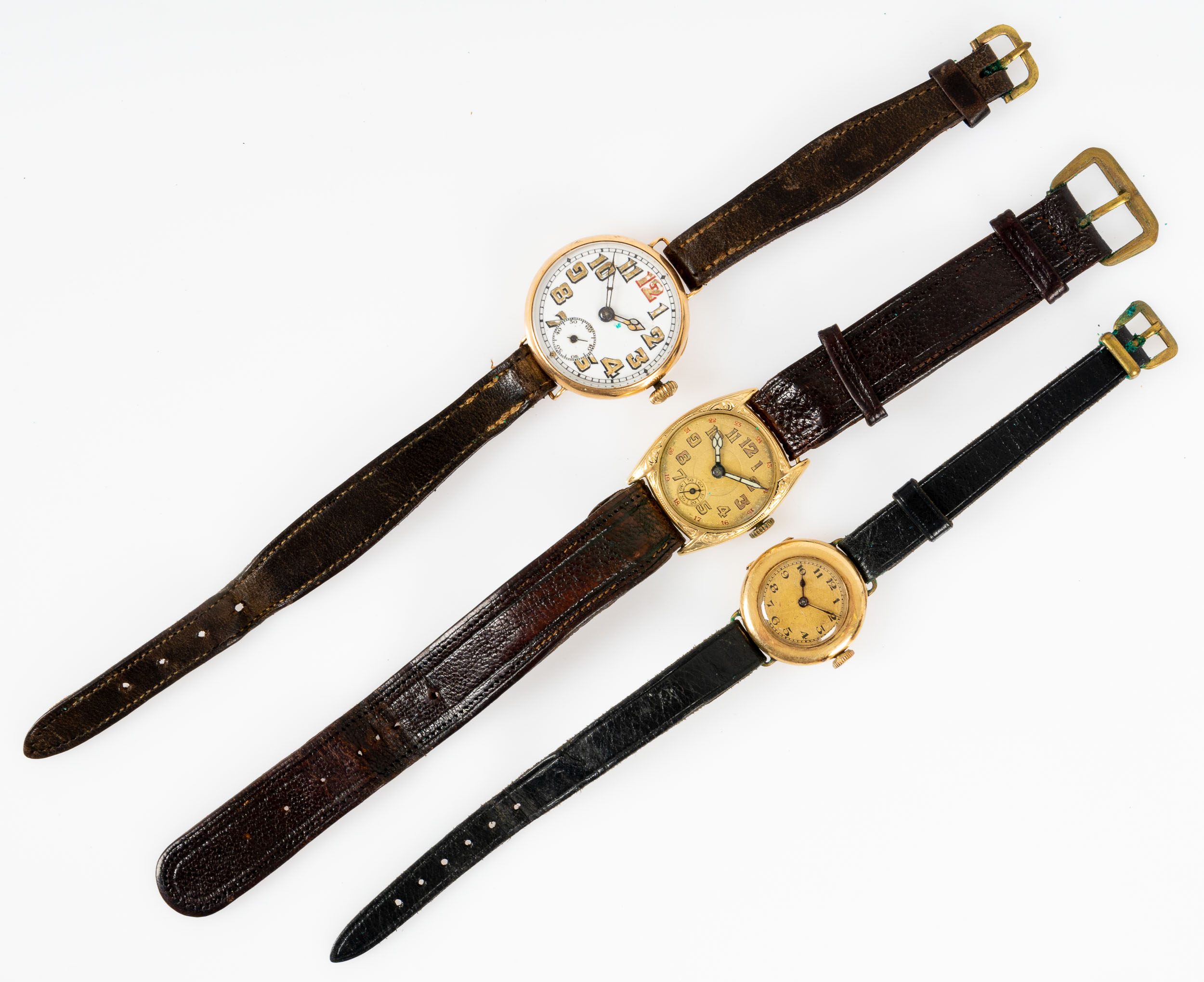 3teiliges Konvolut versch. Damen- bzw. Unisex-Armbanduhren der 1920er und 30er Jahre, Gehäuse in 14