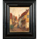 "Dorfstraße Nr. 6 Starnberg", Gemälde Öl auf Holzplatte, ca. 37,5 x 28,5 cm, unten links signiert: