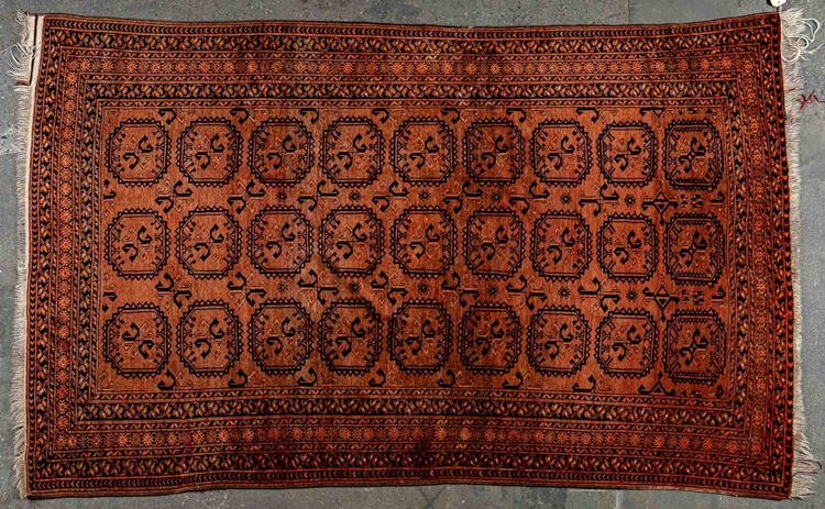 Große ältere GOLD - AFGHAN Teppichbrücke, sogenanntes Zwischenmaß, ca. 260 x 165 cm, seidig glänzen