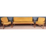 3 teilige Sitzgruppe, bestehend aus: 3 sitzigem Sofa und 2 passenden Armlehnsesseln der wohl 1960er