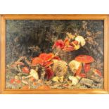 "Herbstliche Pilzsammlung", Gemälde Öl auf Holzplatte, ca. 65x92 cm, oben rechts signiert: L. Begas