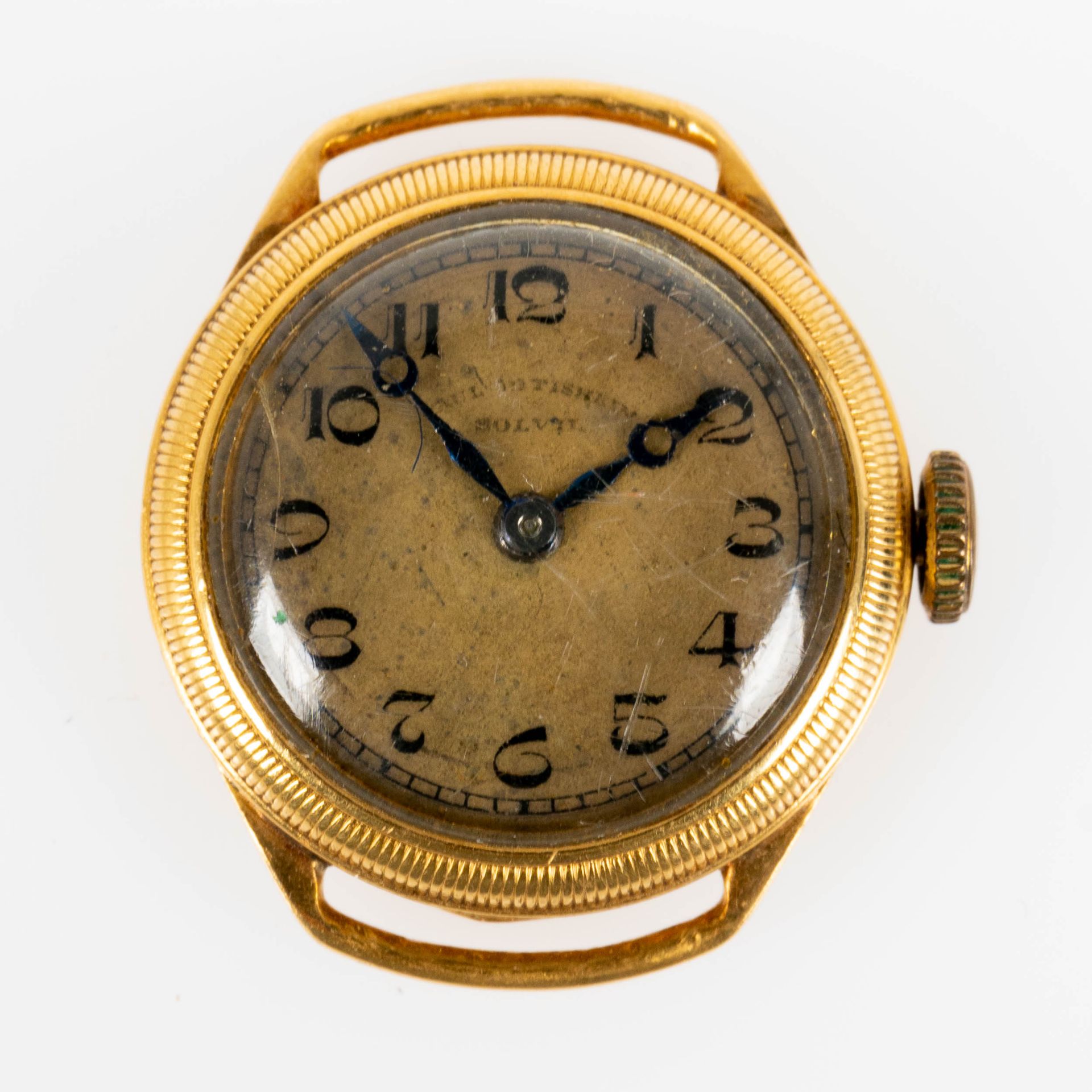 Frühe Damen-Armbanduhr, ungeprüftes mechanisches Uhrwerk, 18 K Gelbgoldgehäuse, Durchmesser ca. 22 