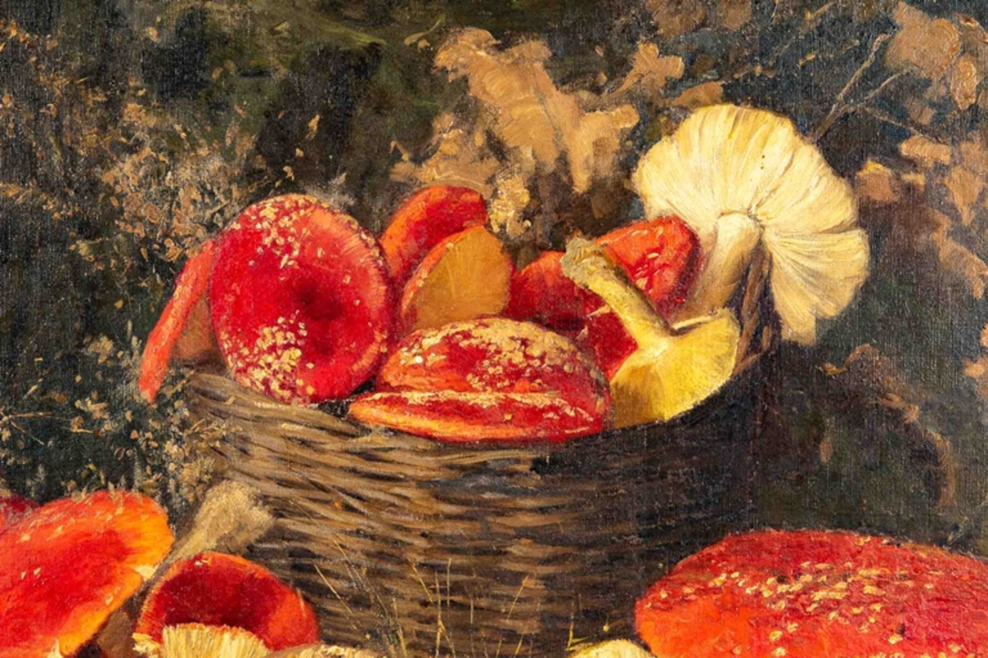 "Herbstliche Pilzsammlung", Gemälde Öl auf Holzplatte, ca. 65x92 cm, oben rechts signiert: L. Begas - Image 3 of 10