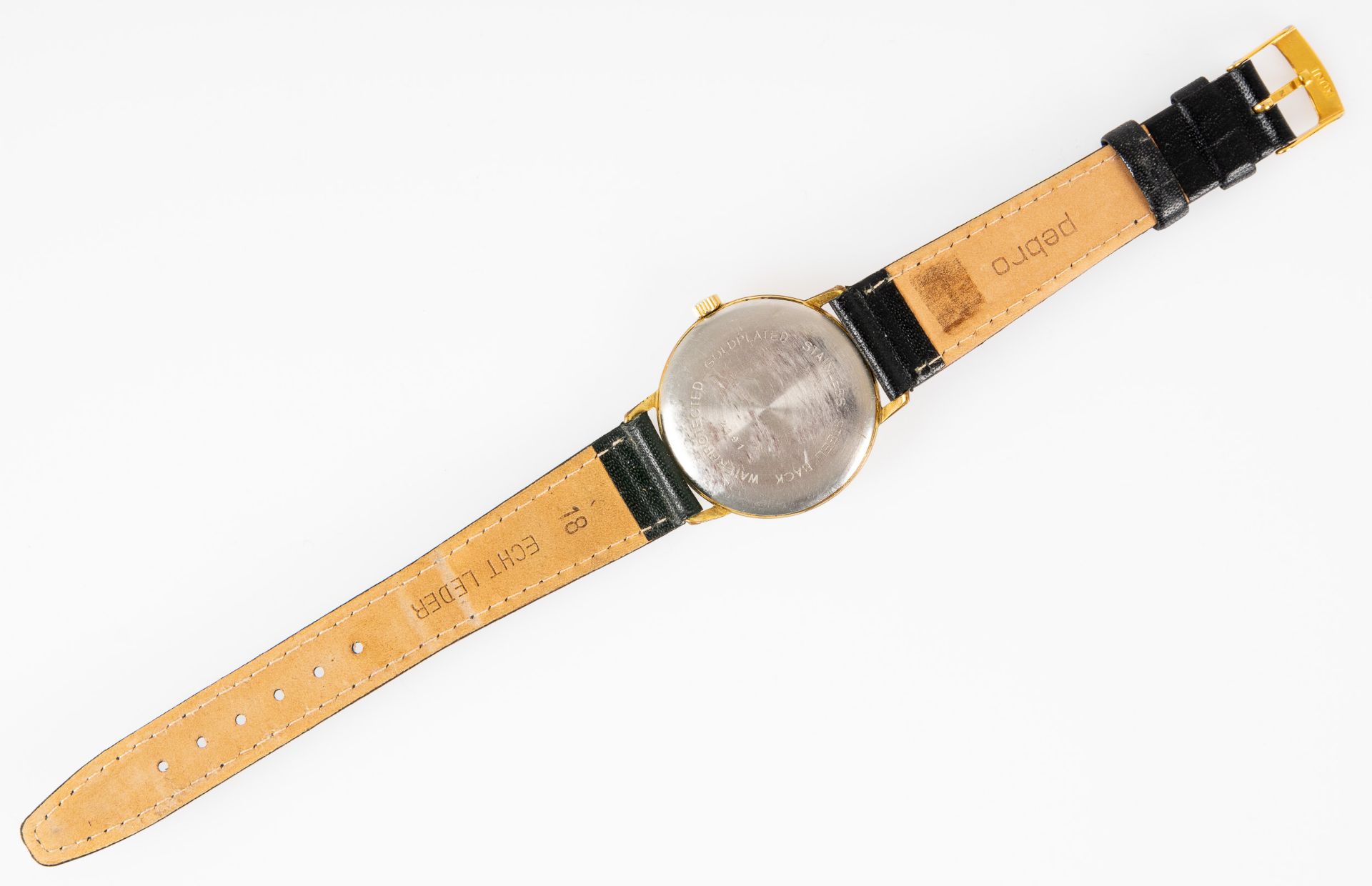 Berganer-Herrenarmbanduhr der 1950er/60er Jahre, flaches, leicht gewölbtes, vergoldetes Gehäuse, me - Bild 2 aus 8