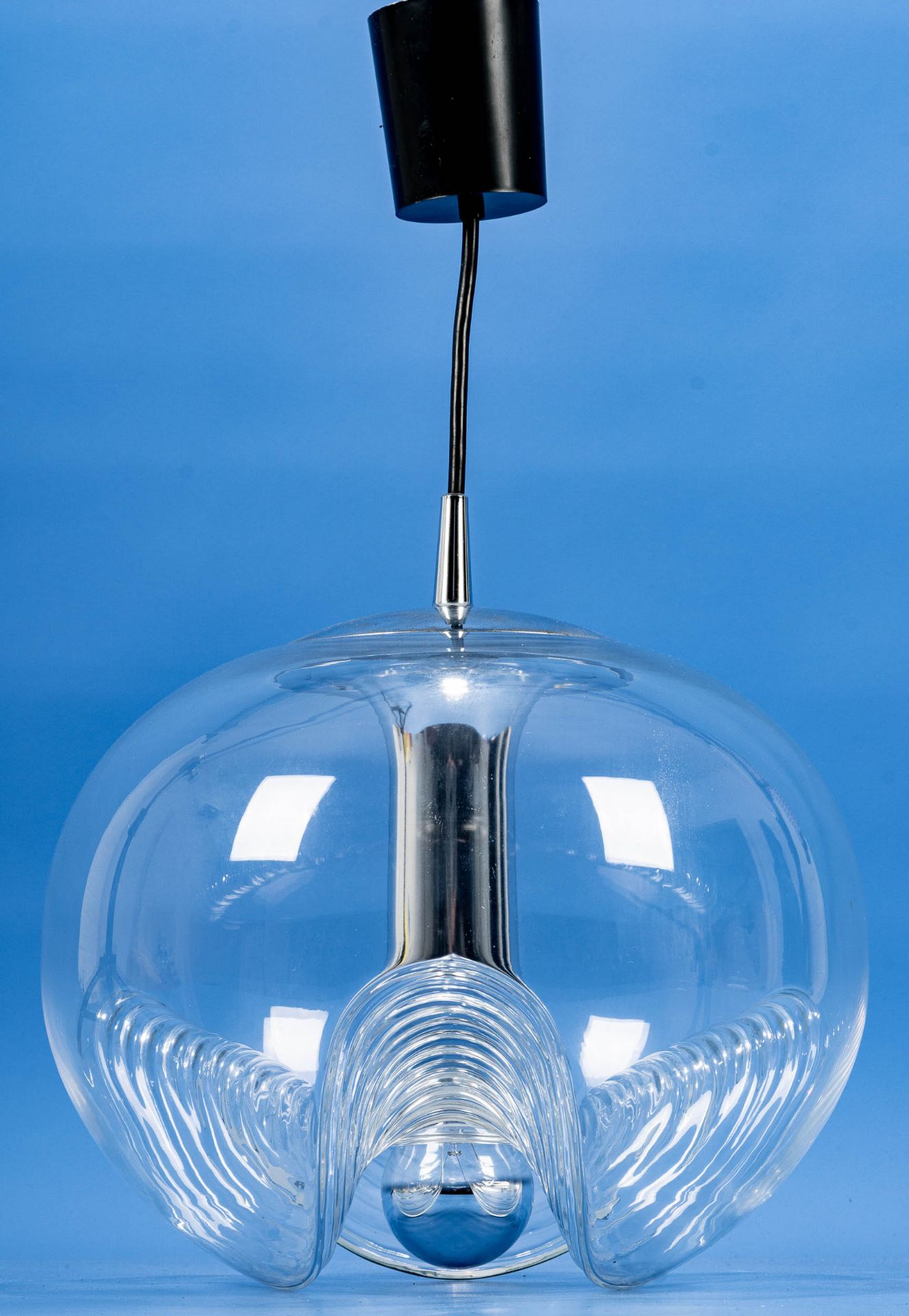 Kultige SPACE-AGE Deckenlampe der 1960er/70er Jahre, einflammig elektrifizierter Glaskorpus, Durchm - Bild 4 aus 10