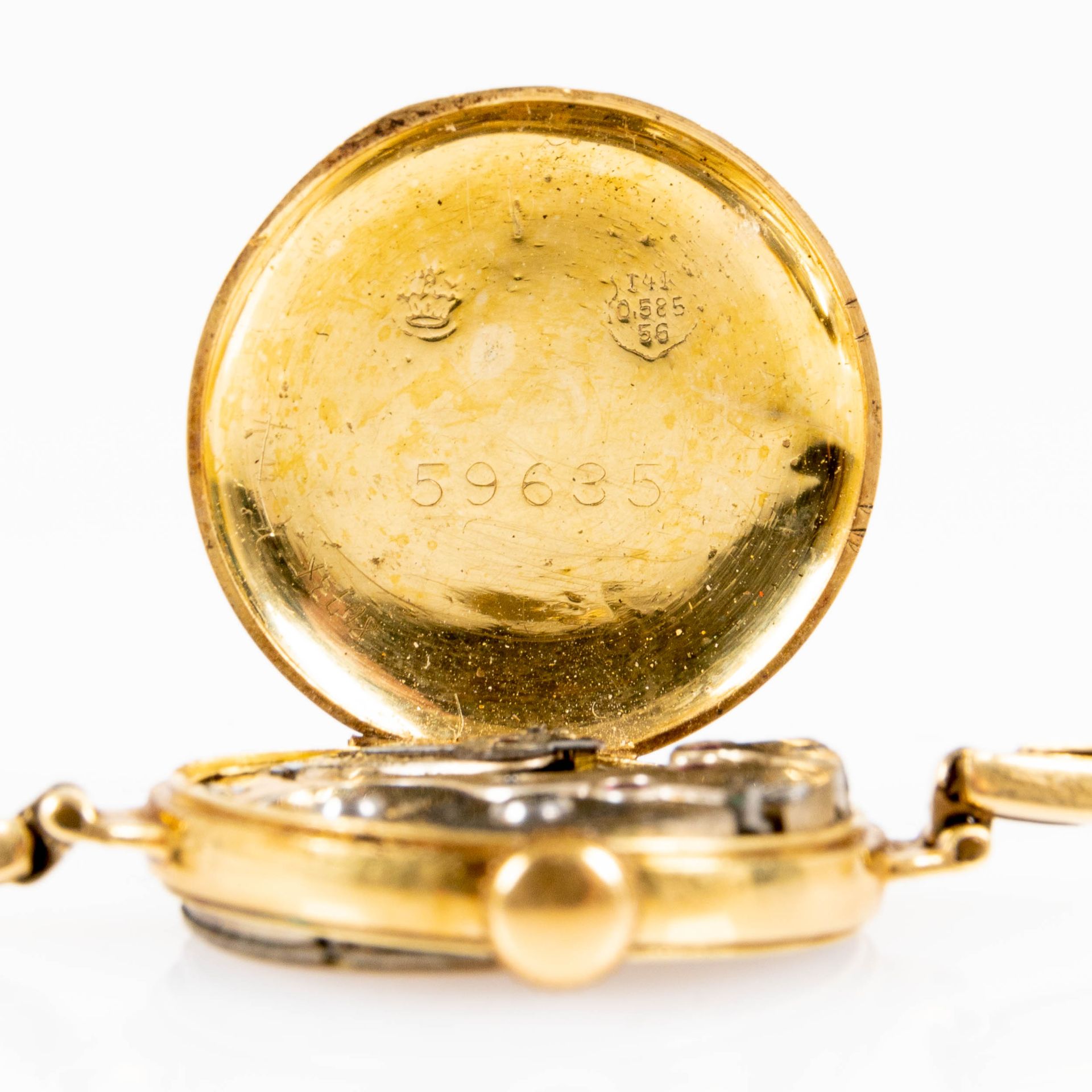 Frühe Damen-Armbanduhr, 585er Gelbgoldgehäuse & Gliederarmband, ungeprüftes mechanisches Werk, Glas - Bild 6 aus 6