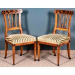 Paar Empire Stühle, Kirschbaum massiv und furniert um 1800/20, teils brandschattierter Dekor Messin
