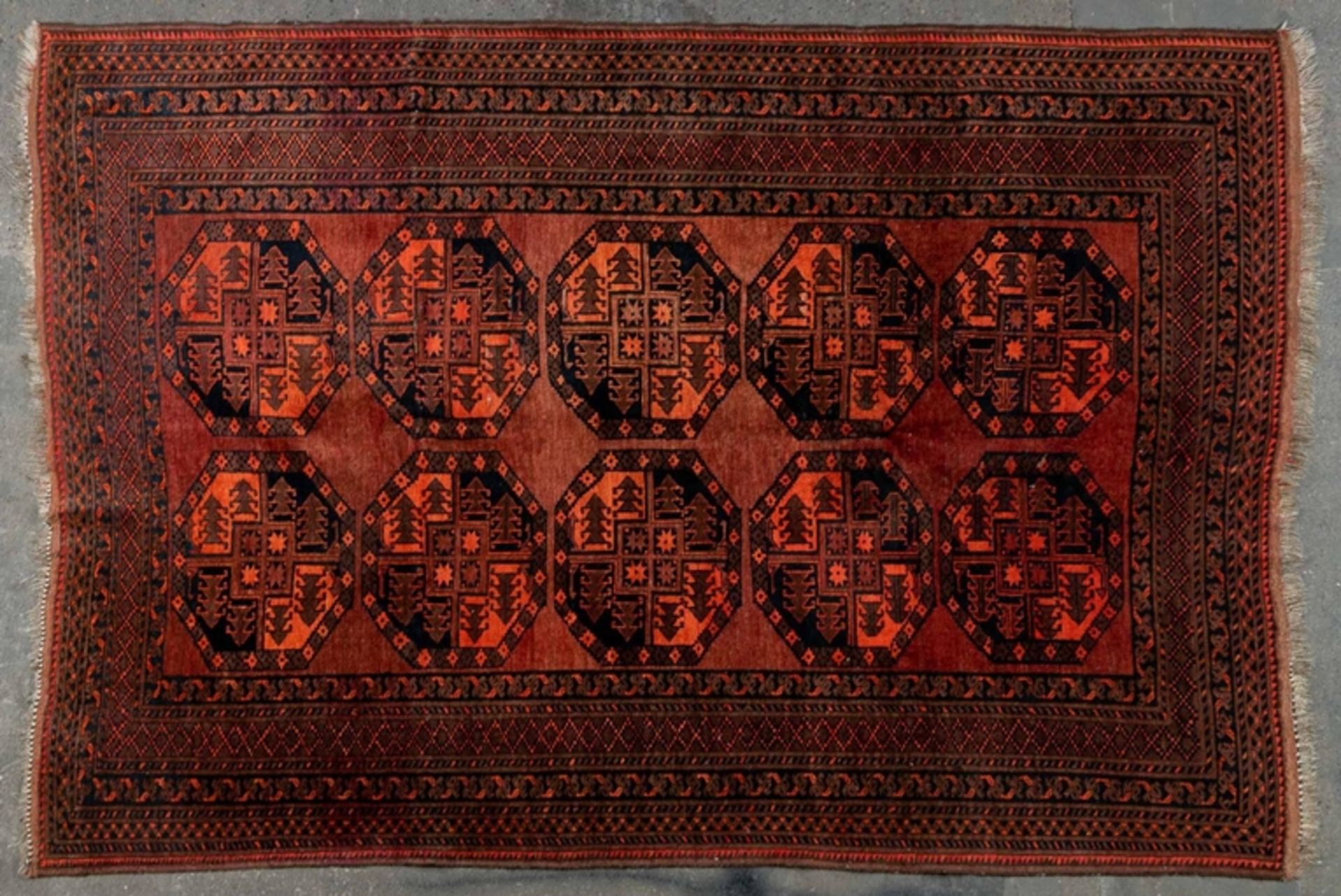 Größere Afghan - Teppichbrücke der 1960er/70er Jahre, ca. 236 x 159 cm, Wolle auf Wolle, von mehrer