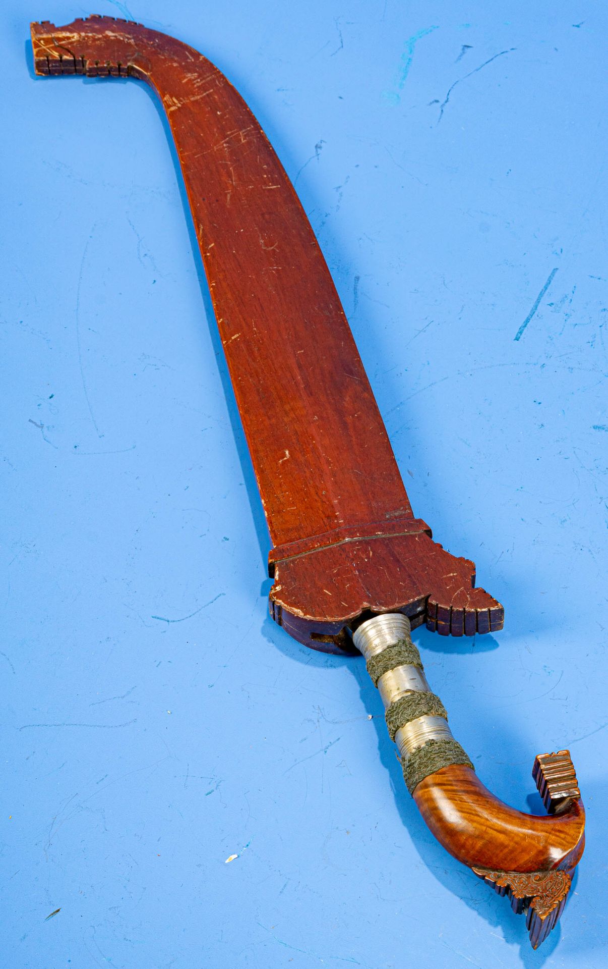 Schwert, Sulu Inseln Philippinen, Moro Barung Anfang 20. Jhdt., Griff ( Ulu Ulu) Buntiholz, stilisi - Bild 4 aus 10