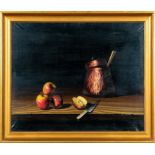 Stilleben mit Äpfeln und Kupfertopf, Gemälde Öl / Acryl auf Leinwand, 20. / 21. Jhdt. , unten rech