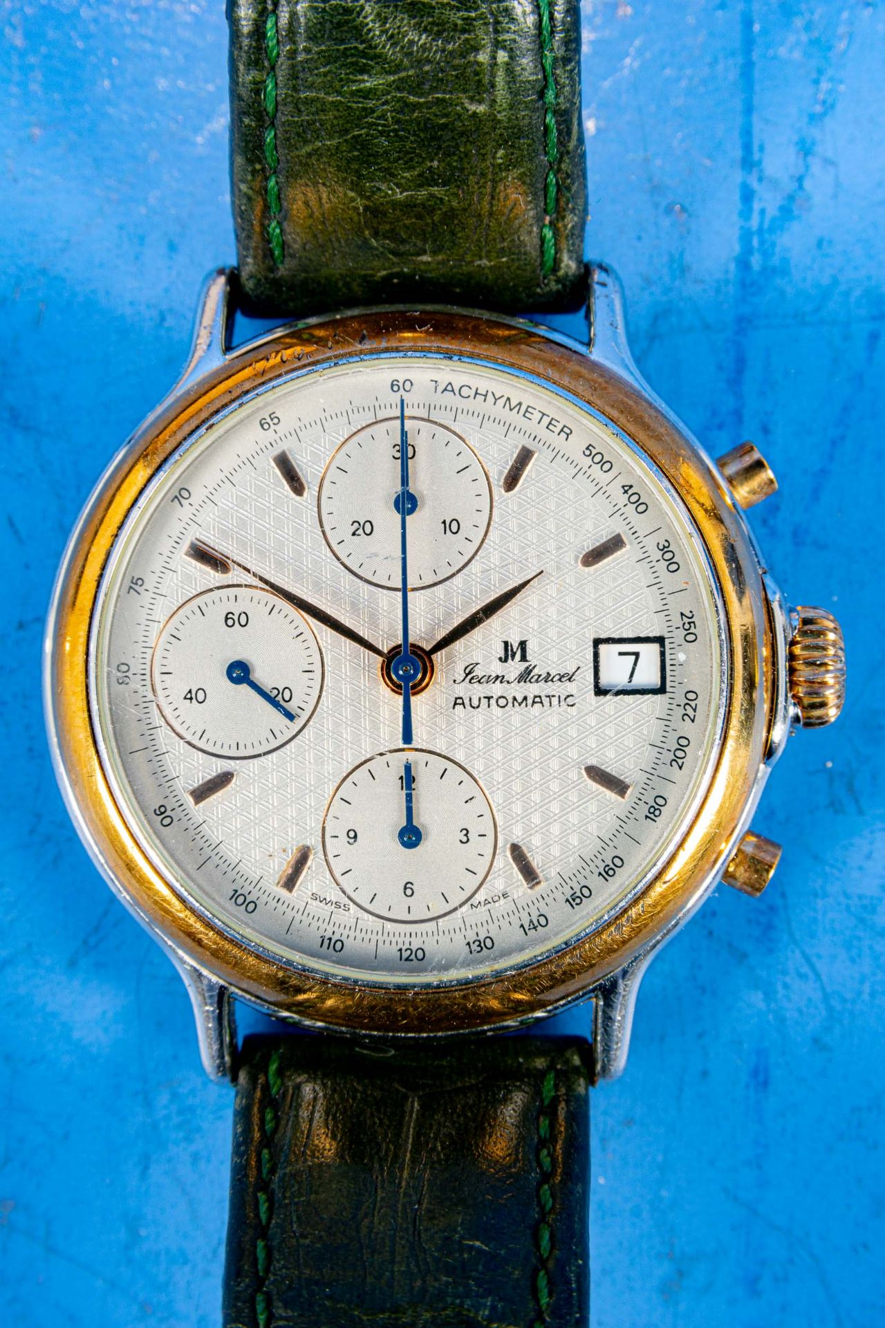 JEAN MARCEL AUTOMATIC CHRONOGRAPH, Herrenarmbanduhr, Stahl / Gold, an Lederarmband mit Faltschließe