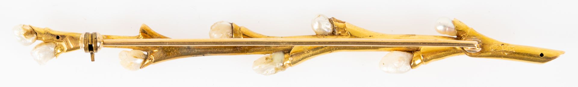 Lange 585er Gelbgold-Stabbrosche in Form eines Weidenkätzchenzweiges; die Weidenkätzchen aus naturg - Image 4 of 5