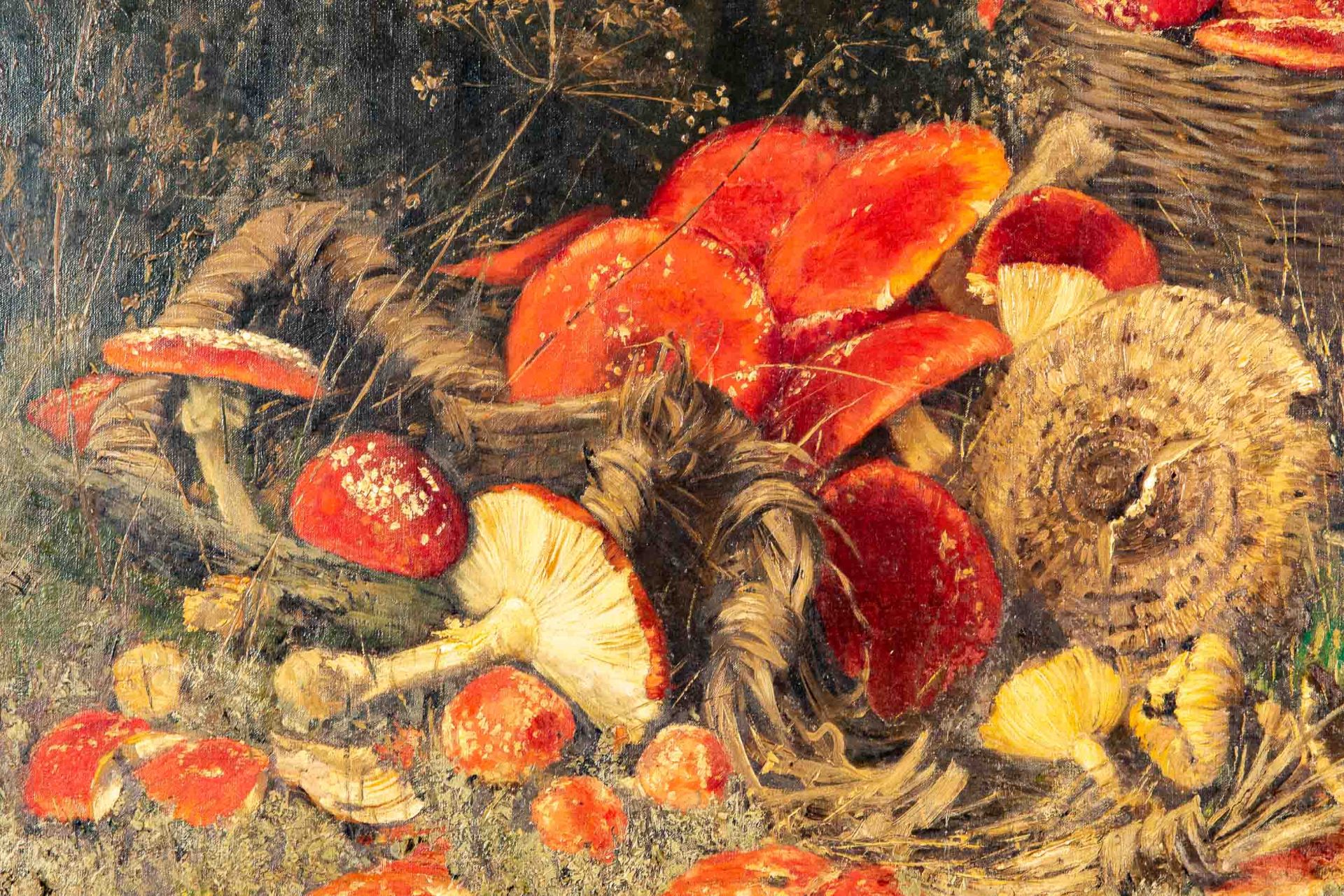"Herbstliche Pilzsammlung", Gemälde Öl auf Holzplatte, ca. 65x92 cm, oben rechts signiert: L. Begas - Image 4 of 10