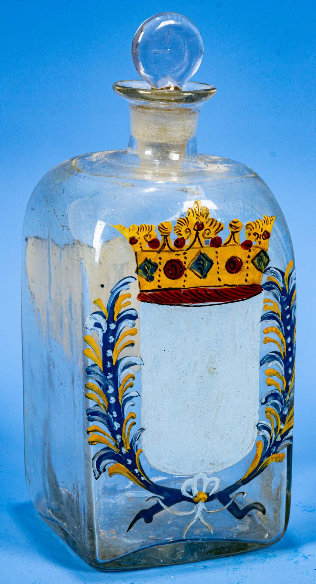 Antike Apothekerflasche, 18. oder 19. Jhdt., bodenseitig unausgeschliffener Abriss, Höhe ca. 23 cm 