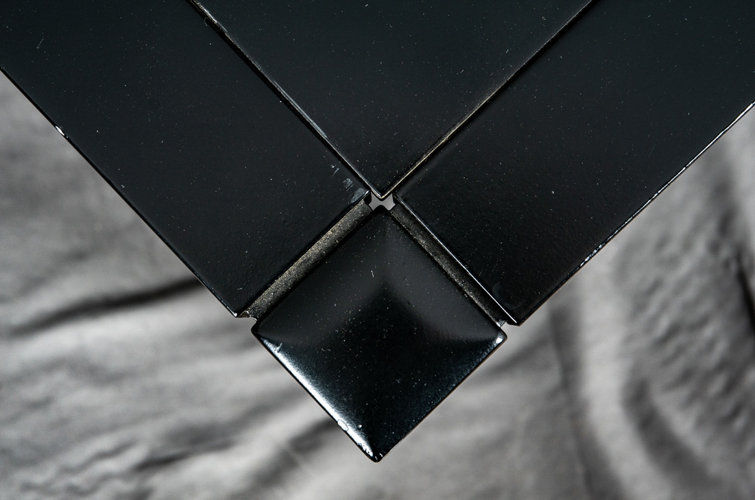 Großer, quadratischer Couchtisch, schwarz lackiertes, ungemarktes Holzgestell mit mittig eingelegte - Image 4 of 5