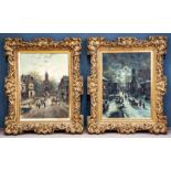 Paar opulent gerahmter Stadtansichten. Gemälde, Öl auf Leinwand, je ca. 100 x 75 cm, identische His