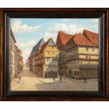 "Hildesheimer Altstadtgasse", Gemälde Öl auf Leinwand, unten rechts signiert: G. Reinhardt 1890; B