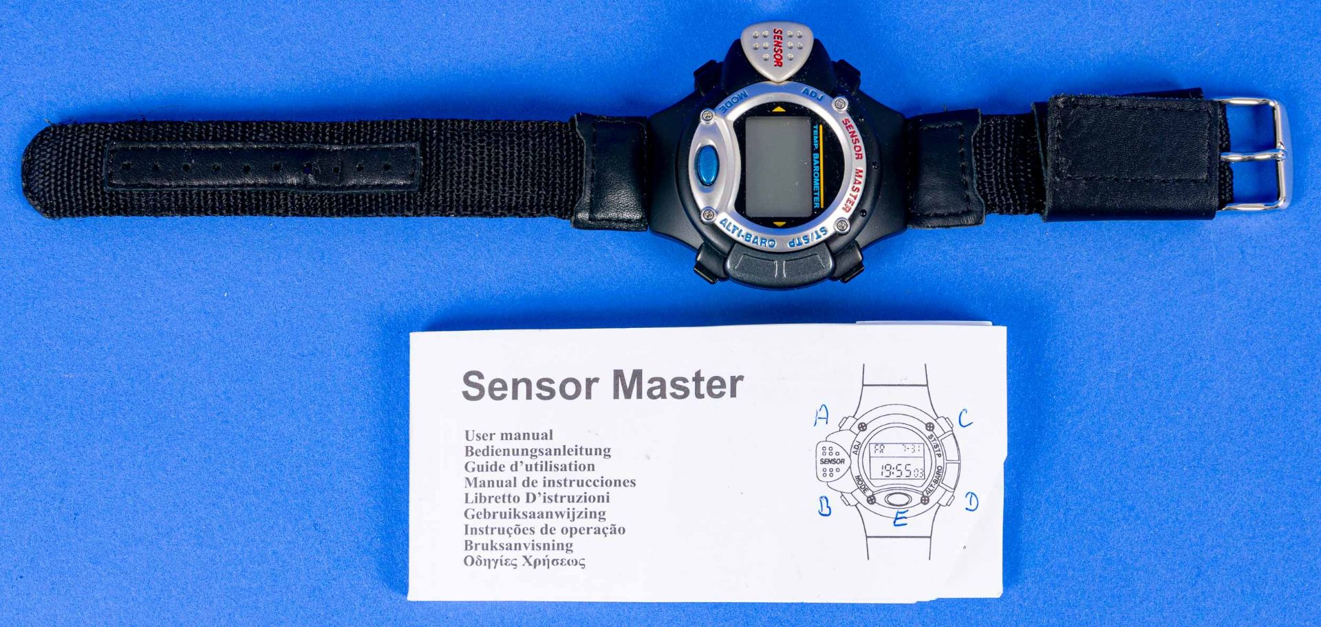 Swiss Sensormaster, Armbanduhr, Quarz, an Taucherarmband mit Dornschließe; Bedienungsanleitung beig