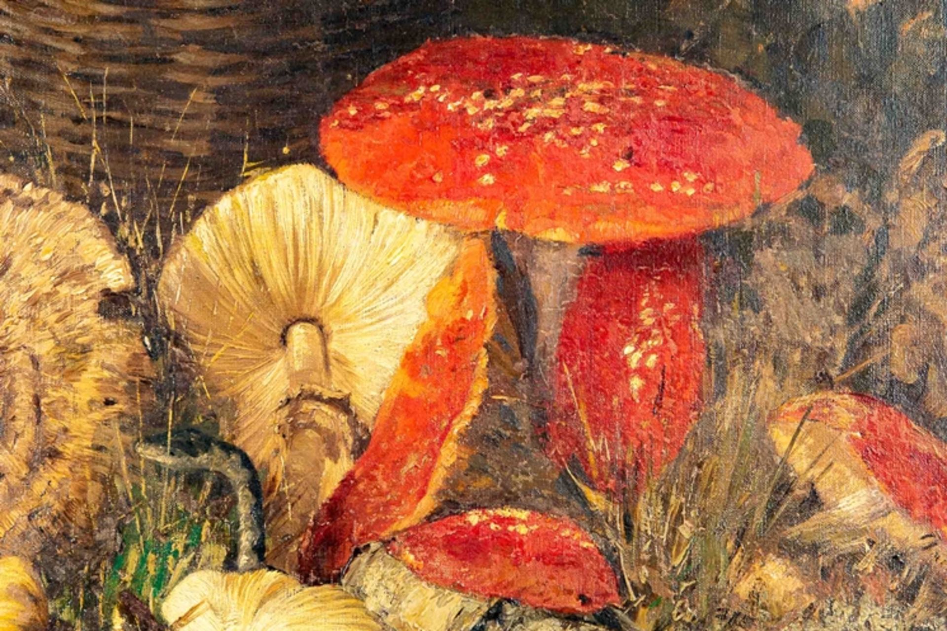 "Herbstliche Pilzsammlung", Gemälde Öl auf Holzplatte, ca. 65x92 cm, oben rechts signiert: L. Begas - Image 5 of 10